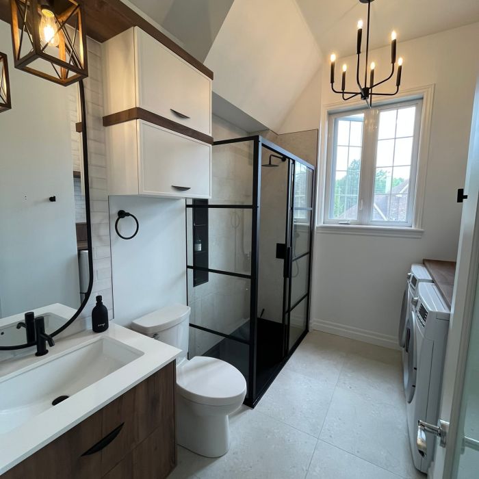 rénovation salle de bains style industriel chaleureux